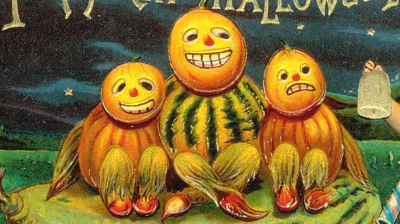 Halloween postcard with jack-o'-lanterns