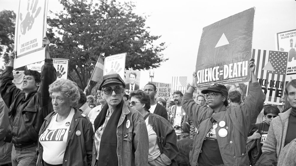 AIDS activist group ACT UP (AIDS Coalition to Unleash Power) protest at the headquarters of the Food and Drug Administration (FDA) on October 11, 1988 