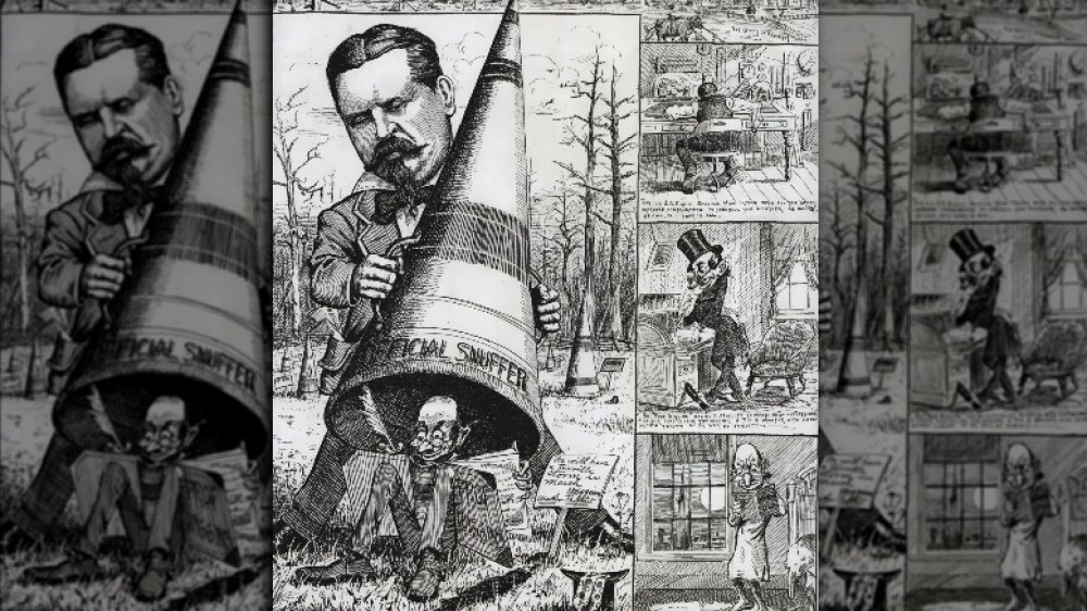 New York Daily Graphic cartoon lampooning Ezekiel Stone Wiggins January 17, 1883 cartoon