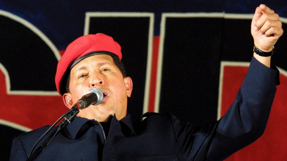 Hugo Chavez giving an impassioned speech