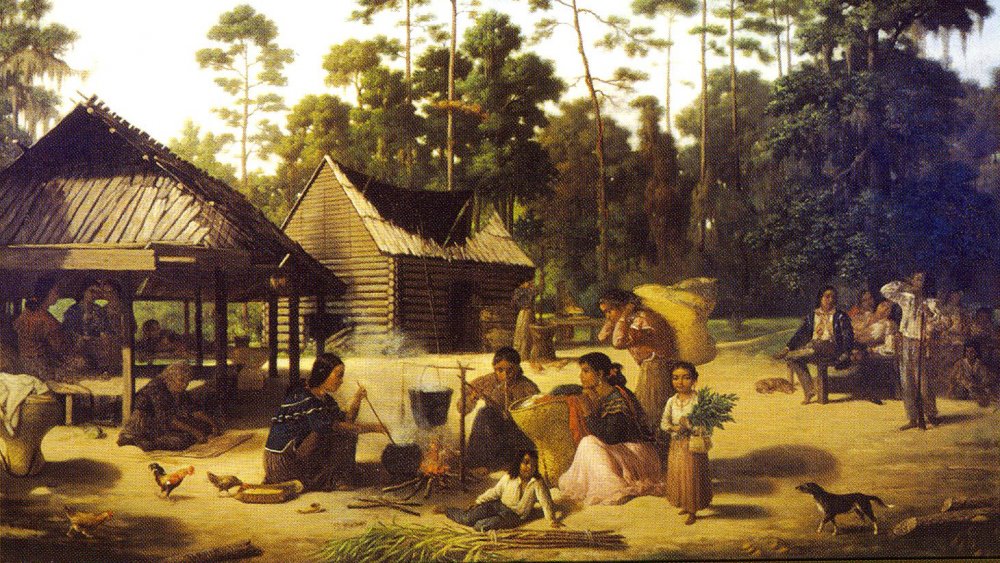 Choctaw Village near the Chefuncte, a painting by Francois Bernard 