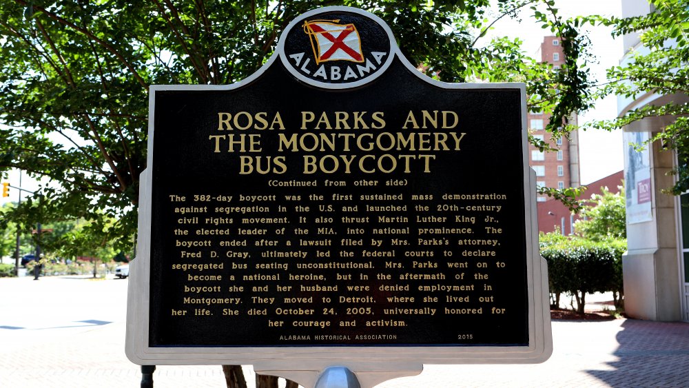 Rosa Parks and the Montgomery Bus Boycott Historic marker in Montgomery, Alabama in 2018
