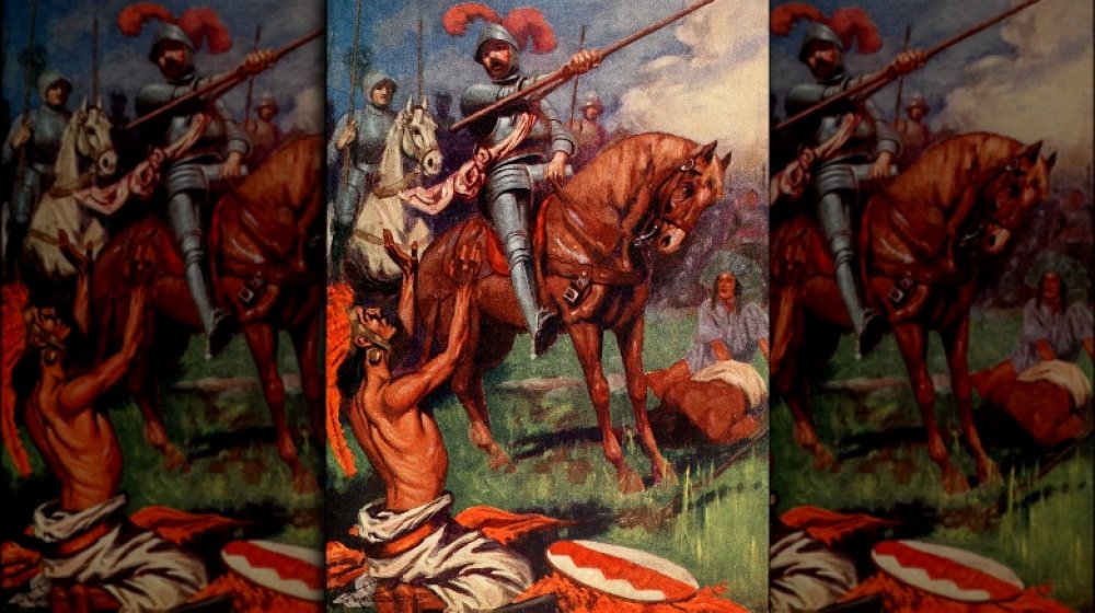 painting of a conquistador fighting natives