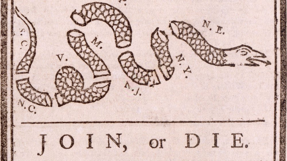 Join, or die illustration by Benjamin Franklin