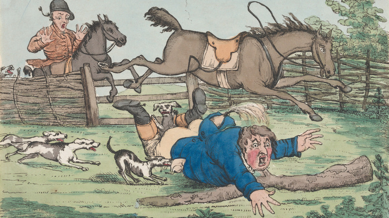 illustration of rider falling off horse 