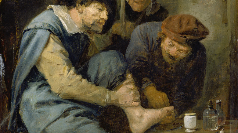 painting of Doctor examining foot
