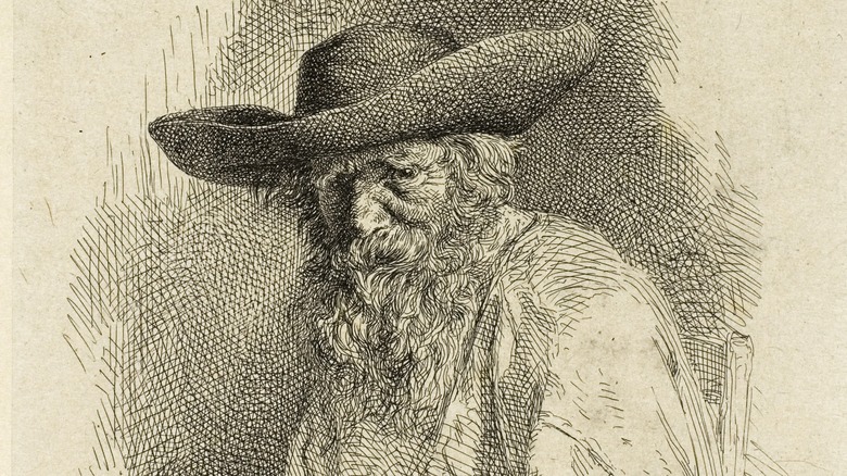 drawing of Old man wearing hat