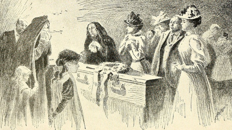 drawing of funeral of typhoid fever victim