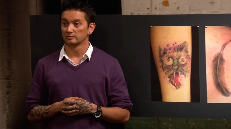 Roland Pacheco and his acid cat tattoo