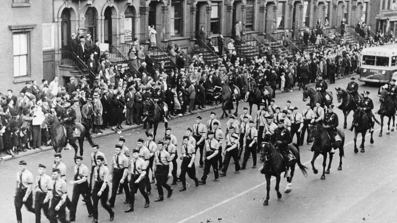 Pro-Nazi German-American Bund marching in NYC street, 1939
