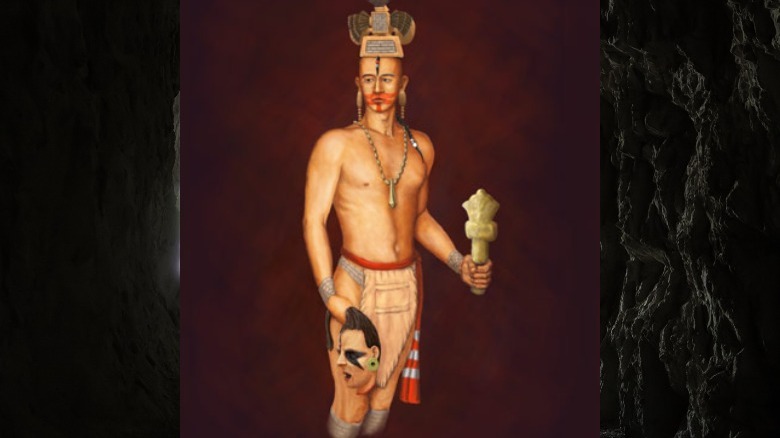dark cave entrance painting of mississippian man