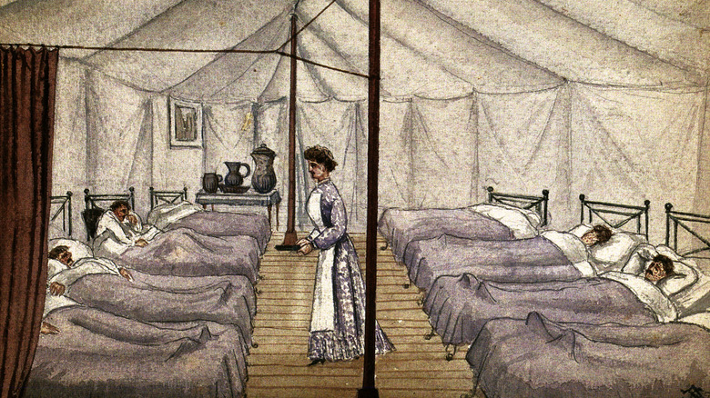 smallpox hospital with patients in beds