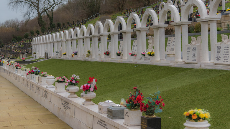 Flowers line cemetery for Aberfan disaster 