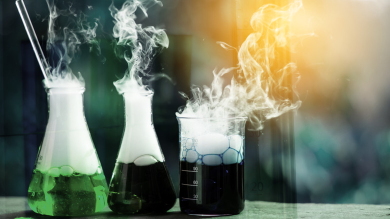Toxic chemicals in beakers