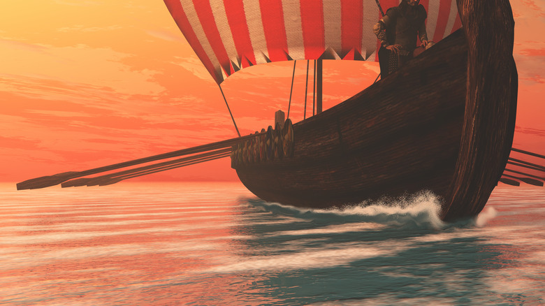 Viking longboat at sunset