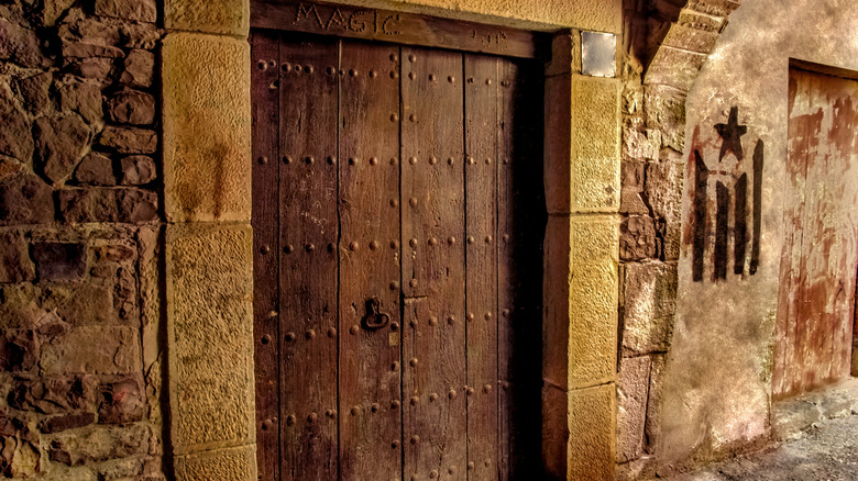 Brown door of medieval brother