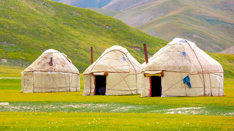 Yurts in green mountains