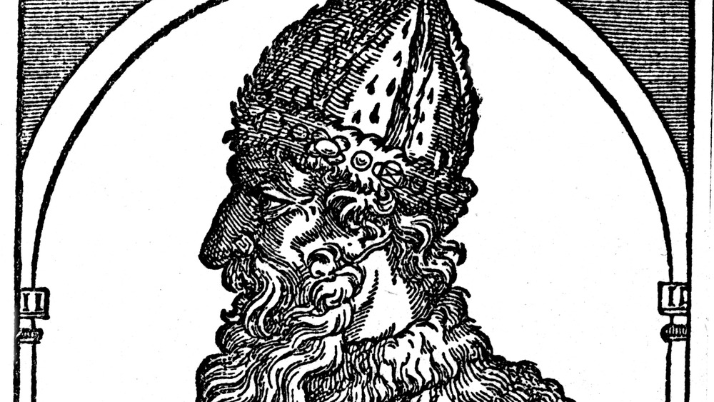 Wooden portrait of Ivan IV wearing crown
