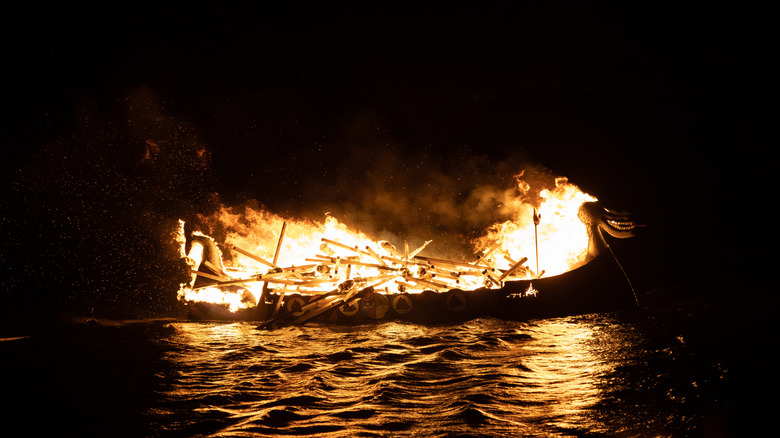 viking longship burning