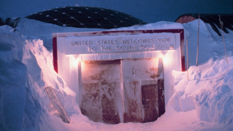 Entrance to the South Pole Station at night
