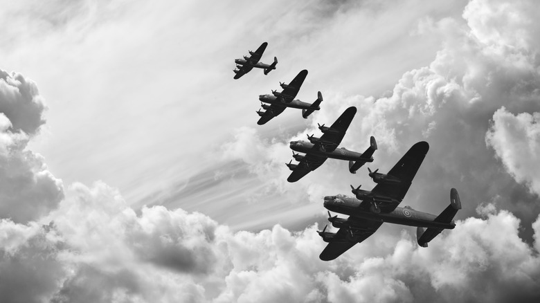 British World War II bomber planes in formation,