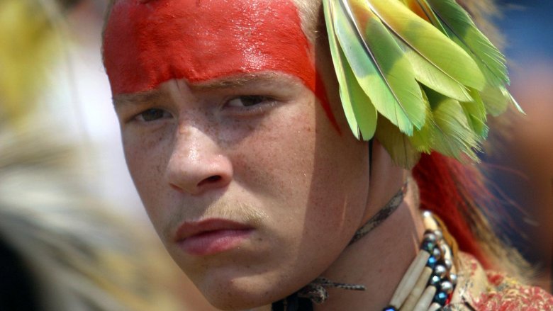 Native American with red face paint