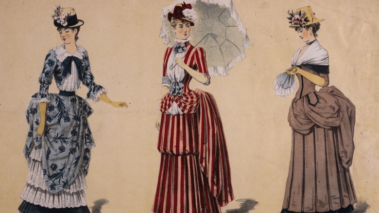 Illustrated women in victorian dress 