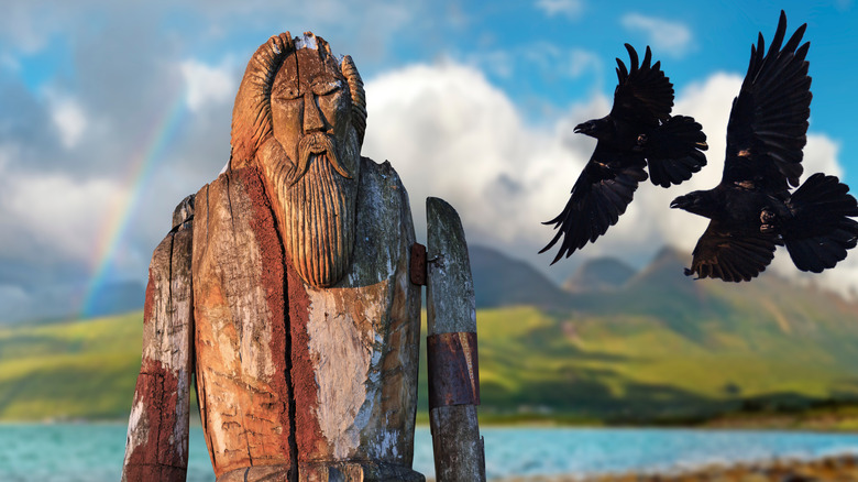 Odin statue two ravens