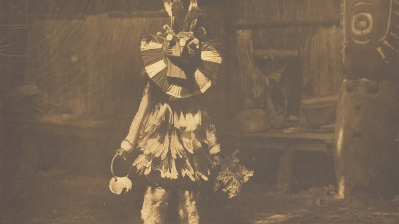 Masked Native American dancer, Edward Curtis
