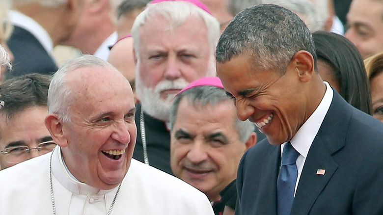Pope Francis laughs with President Obama