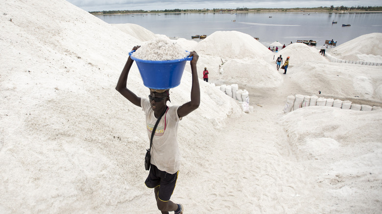 Senegalese man carrying salt