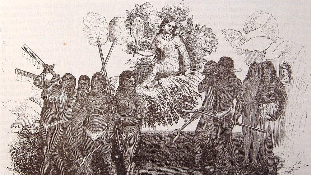 illustration of Anacaona being carried