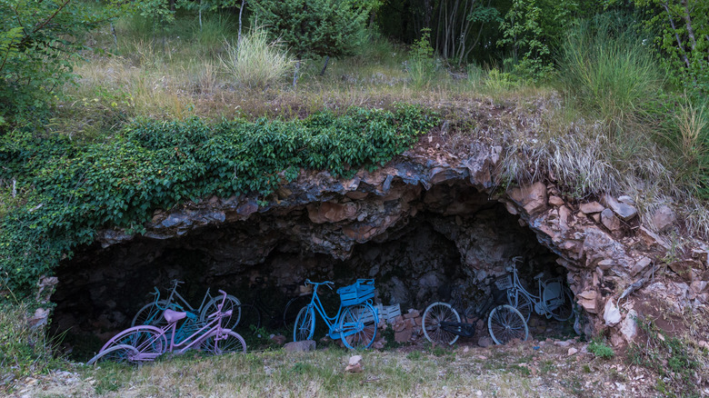 colorful bicycles in a cave
