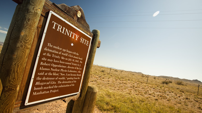 Trinity site sign in New Mexico desert