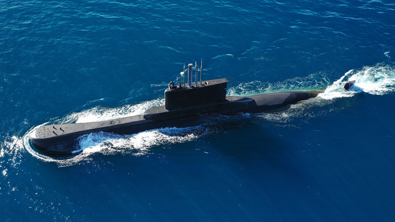 Submarine above water