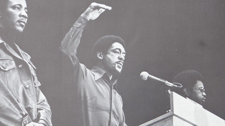 Bobby Seale speaking at a rally