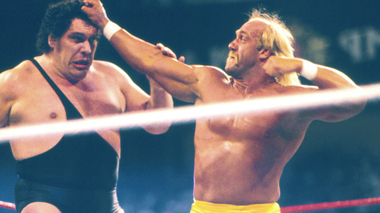 Andre the Giant and Hulk Hogan fighting