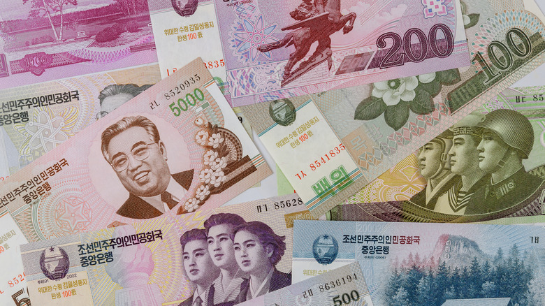 Various North Korean banknotes
