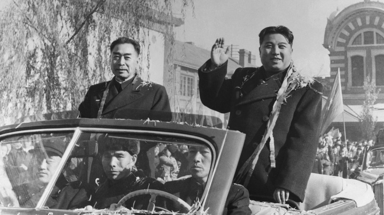 Kim Il Sung waves from car, 1950s or 1960s
