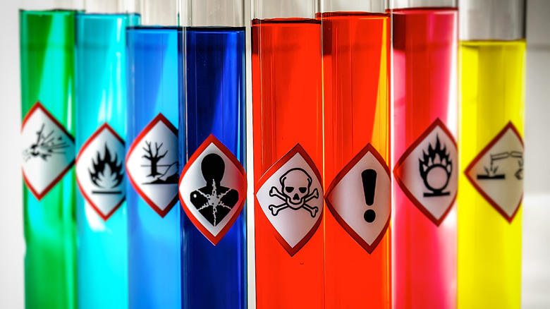 hazardous liquids with caution labels