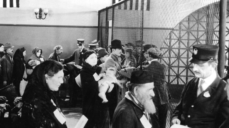Jewish immigrants arrive at Ellis Island in New York