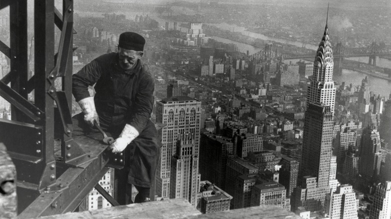 Construction worker working on the outside of the Empire State Building