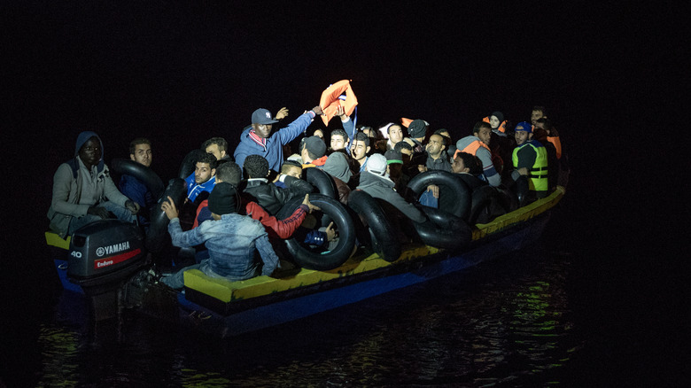 A boat carrying refugees 