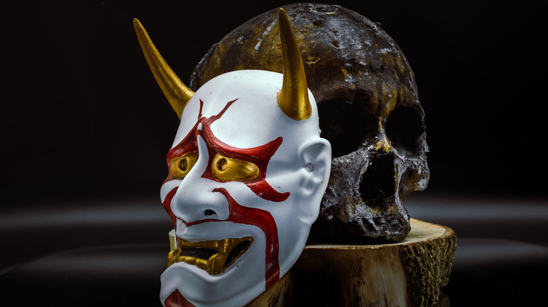 skull and noh mask