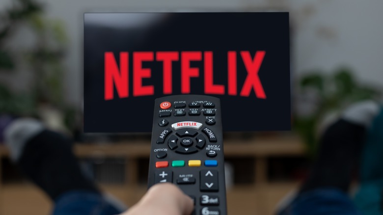 Netflix remote, logo on screen