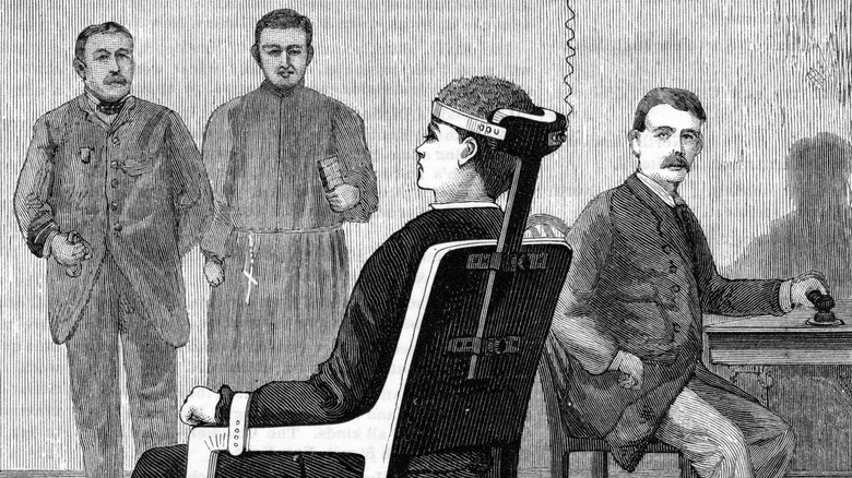 drawing of man in the electric chair, 1890