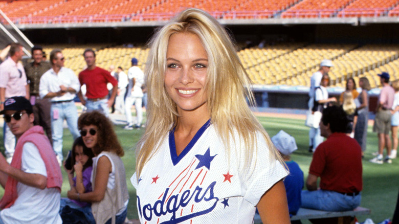 Pamela Anderson in dodgers jersey