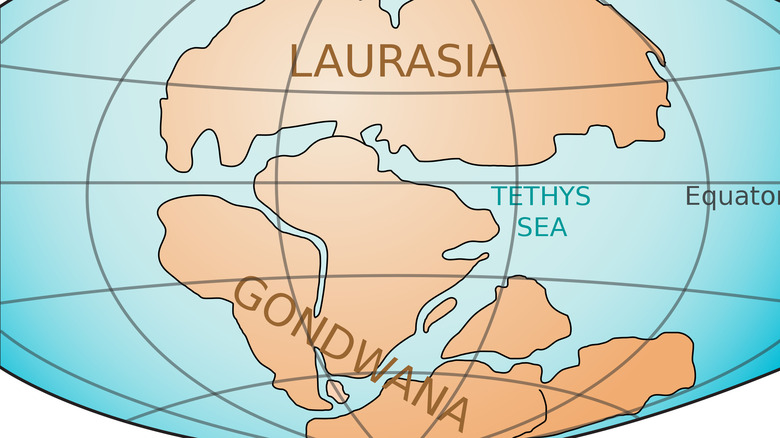 Map of Laurasia and Gondwana.