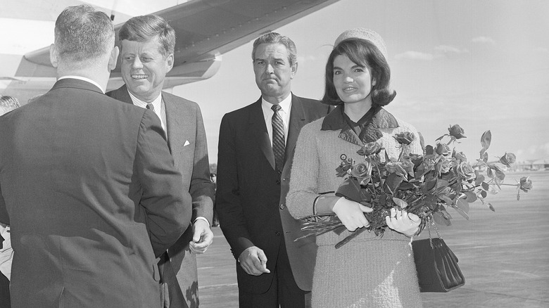 JFK and Jackie Kennedy on the airstrip in Dallas