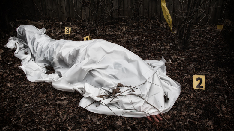 Body under sheet at crime scene